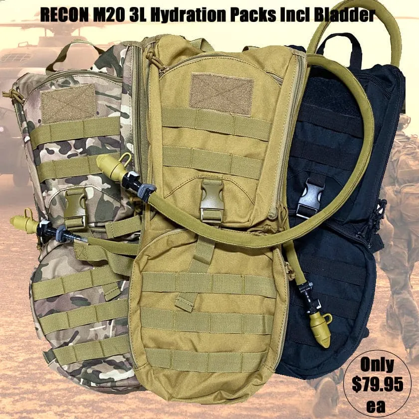 Recon M20 Tactical Hydration Back Pack's with 3L Anti Bacterial Bladder