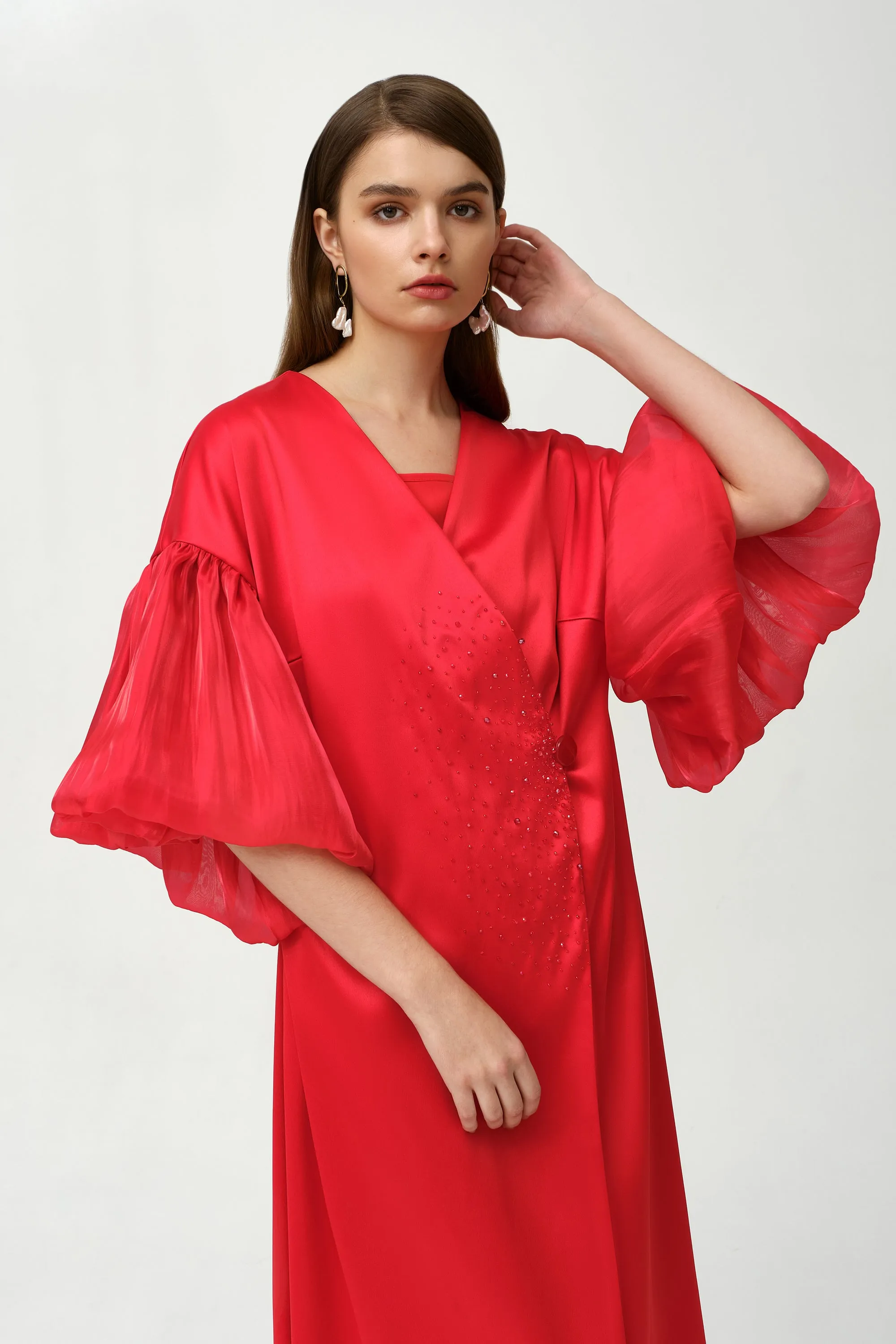 Royal Taffeta With Organza Light Red Fancy Kaftan - NW-OR.NO1