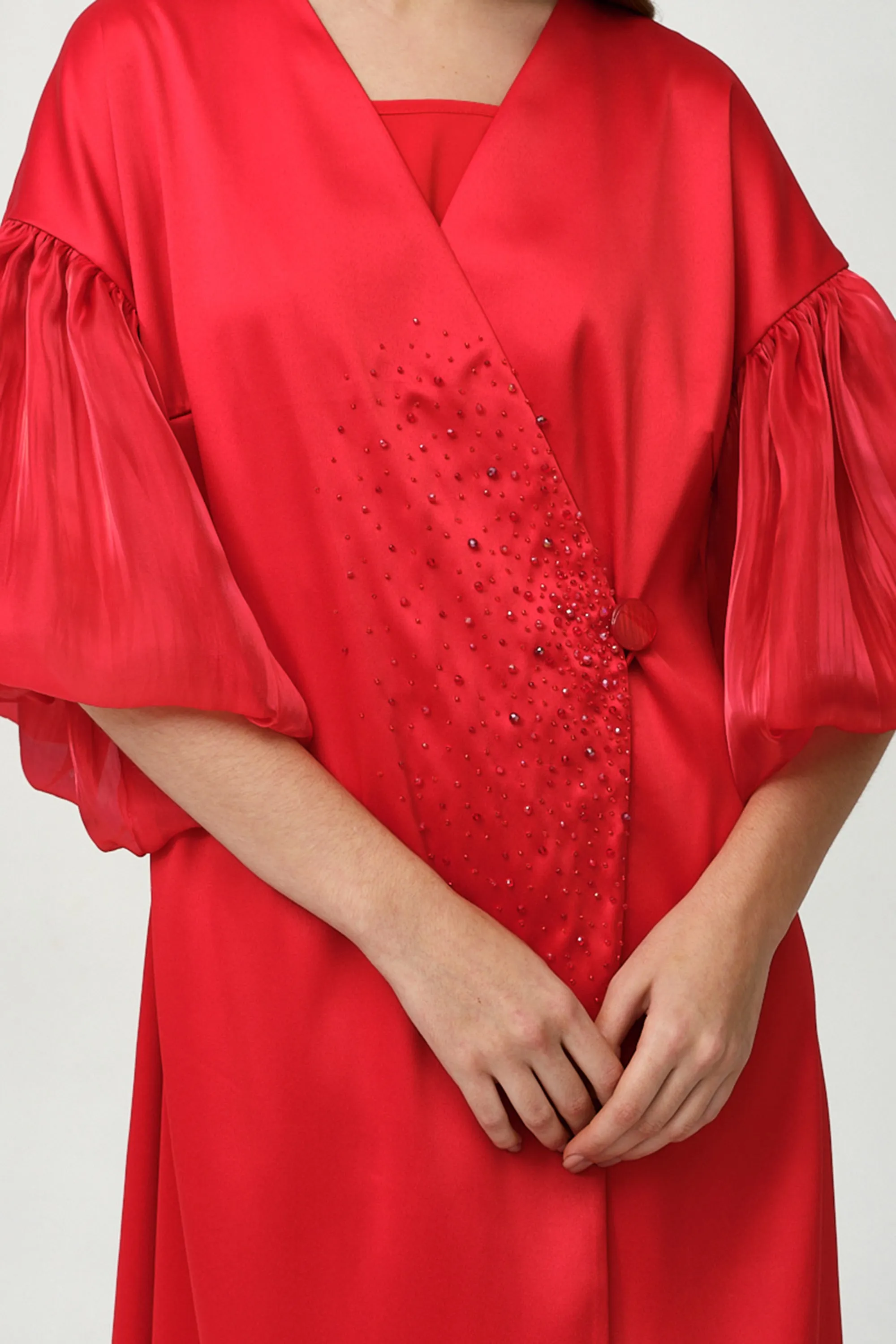 Royal Taffeta With Organza Light Red Fancy Kaftan - NW-OR.NO1