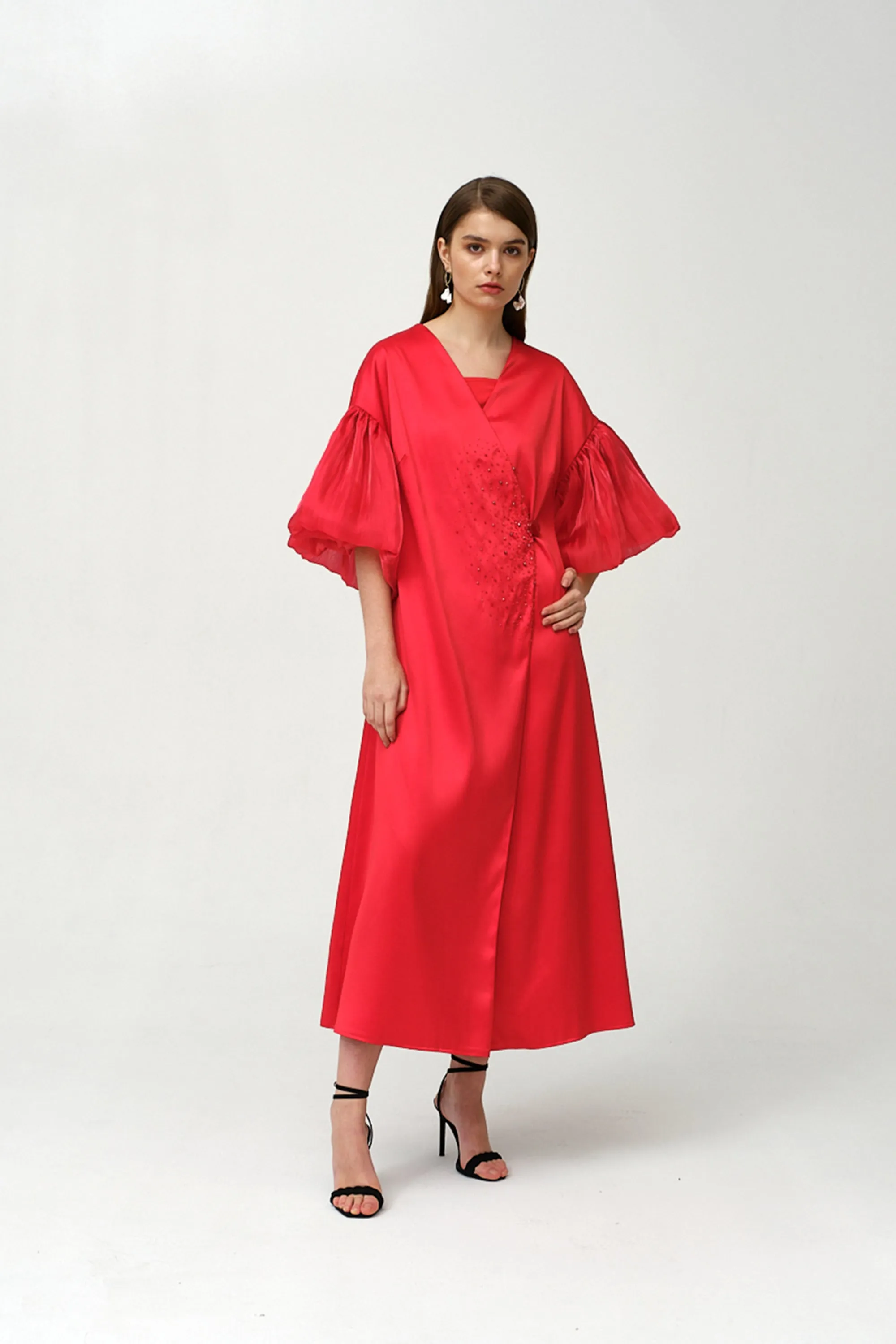 Royal Taffeta With Organza Light Red Fancy Kaftan - NW-OR.NO1