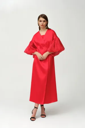 Royal Taffeta With Organza Light Red Fancy Kaftan - NW-OR.NO1