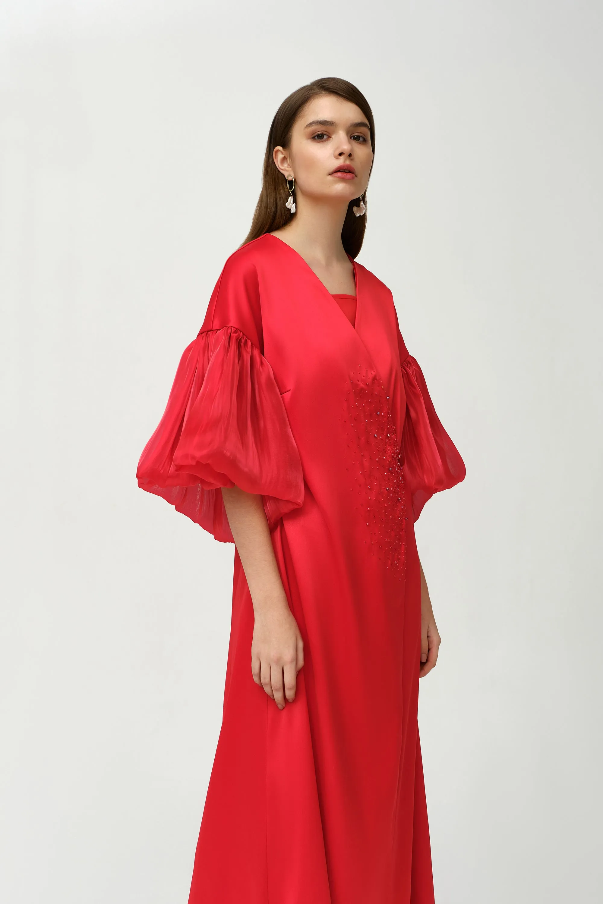 Royal Taffeta With Organza Light Red Fancy Kaftan - NW-OR.NO1