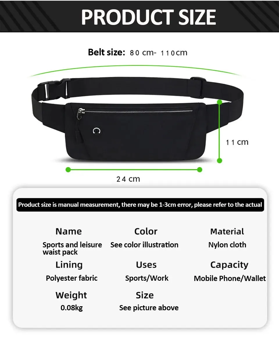 Running Waist Bag Sports Belt Pouch Mobile Phone Bag Men Women Waist Pack Lightweight Gym Sports Bag Waist Pack Adjustable Strap