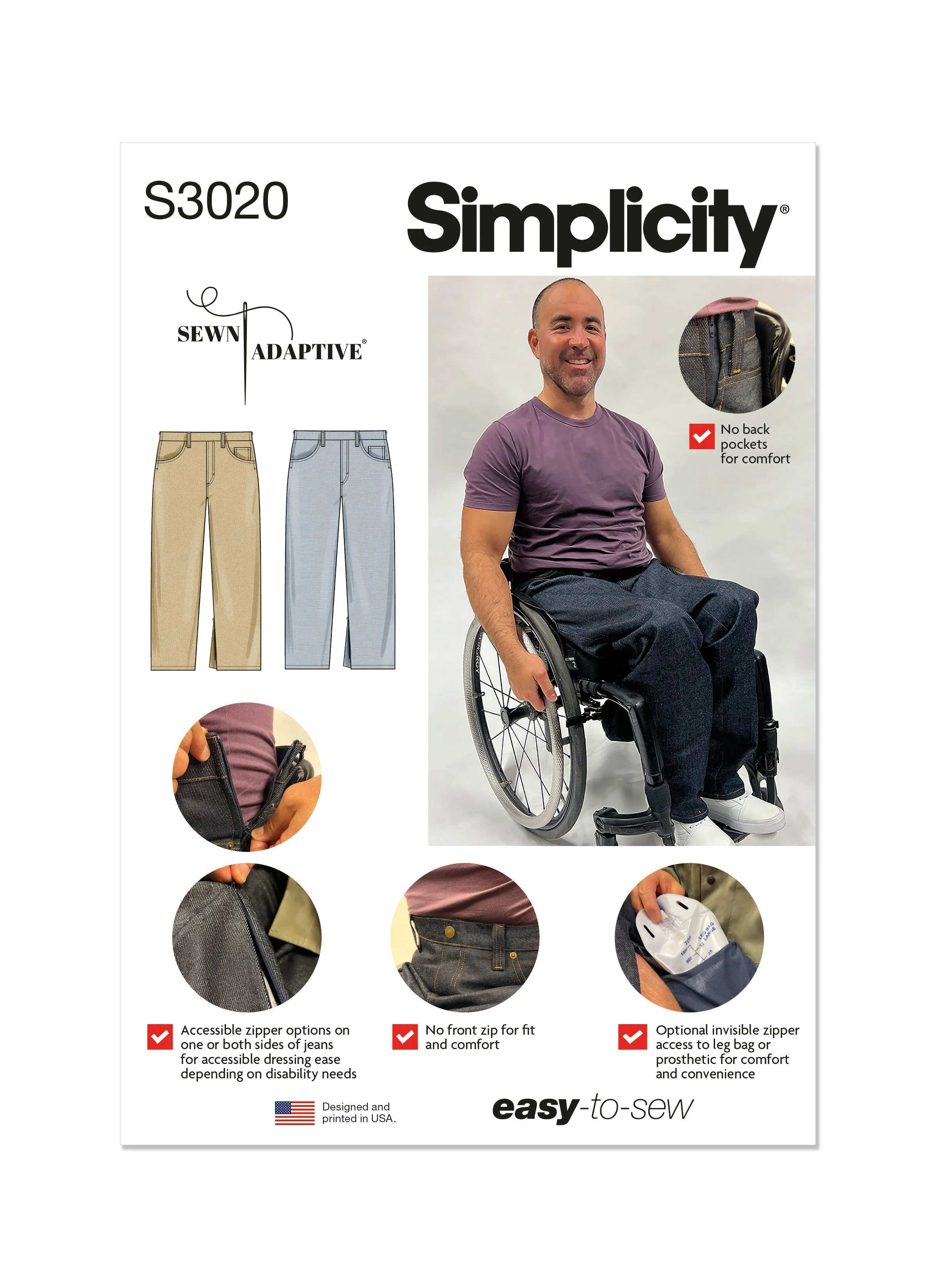 Simplicity Sewing Pattern 3020 Unisex Adaptive Jeans by Sewn Adaptive