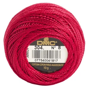 Size 8 Pearl Cotton Ball in Color 304 ~ Medium Red