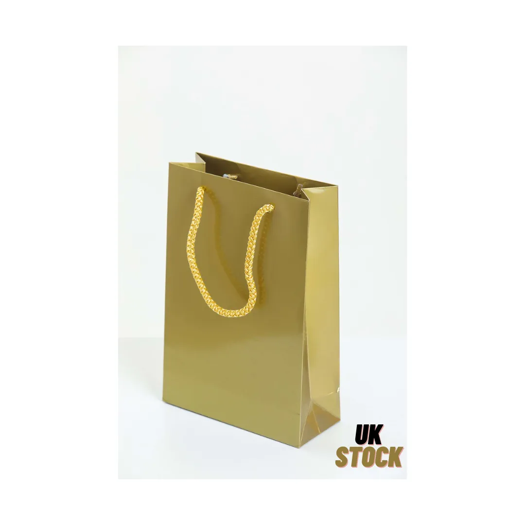 Small Gold Glossy Laminated Uk Carrier Bags