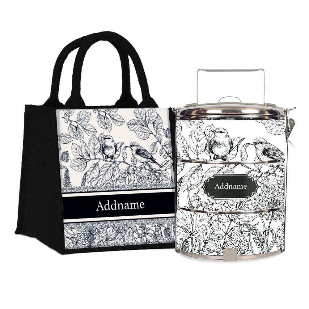 Song Birds Artline Series 3-Tier Standard Small 12cm Tiffin Carrier [FREE Custom Add Name]