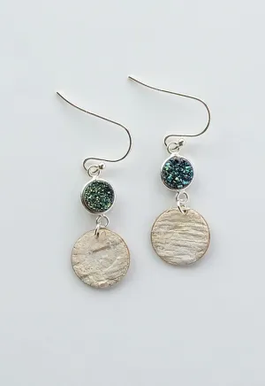 Sterling Silver Birch Bark earrings with teal druzy