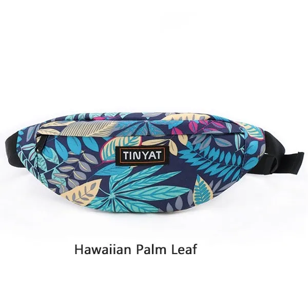 TINYAT Print Leaf Travel Waist Bag Pack For Men Women Fashion Casual Shoulder Bag Man Belt Pouch Female Banana Bags Fanny Bags