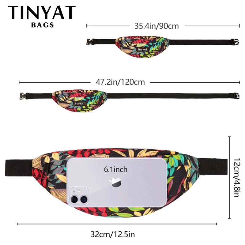 TINYAT Print Leaf Travel Waist Bag Pack For Men Women Fashion Casual Shoulder Bag Man Belt Pouch Female Banana Bags Fanny Bags