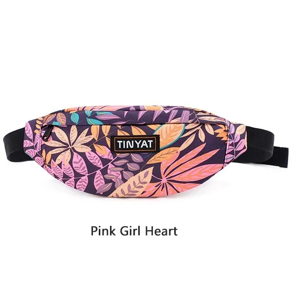 TINYAT Print Leaf Travel Waist Bag Pack For Men Women Fashion Casual Shoulder Bag Man Belt Pouch Female Banana Bags Fanny Bags