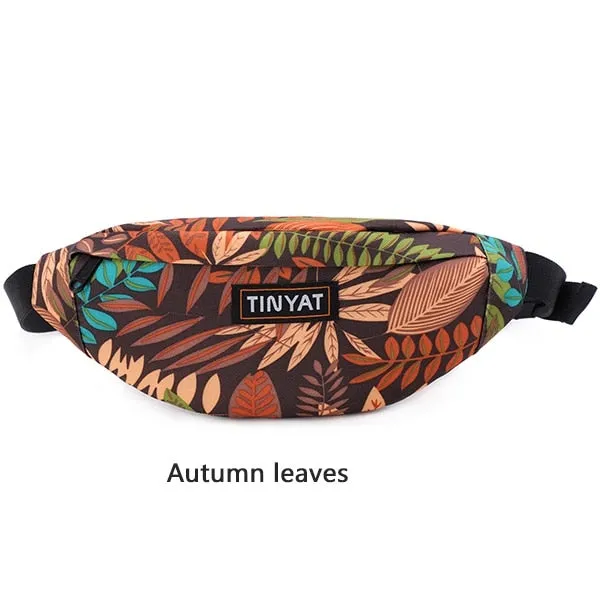 TINYAT Print Leaf Travel Waist Bag Pack For Men Women Fashion Casual Shoulder Bag Man Belt Pouch Female Banana Bags Fanny Bags