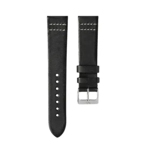 Tuxedo Black - White Stitched Leather Watch Strap For Longines Elegant Collection