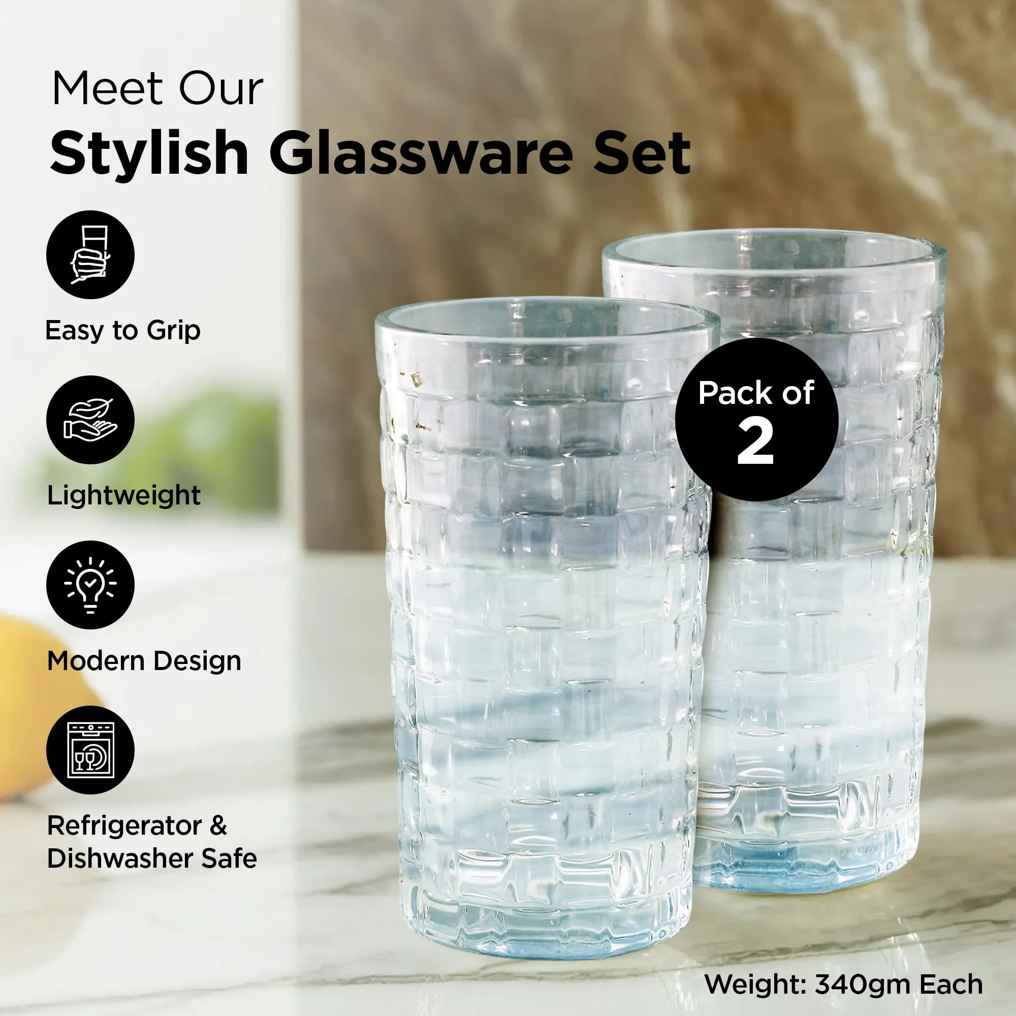 UMAI Whiskey Glasses Set of 2 (320ml Each) | Lead Free Neat Whiskey Glass | Heavy Bottom Drinking Glass | Crystal Glass for Bar Home | Glass for Drinks | Cocktail Glasses | Highball Glass