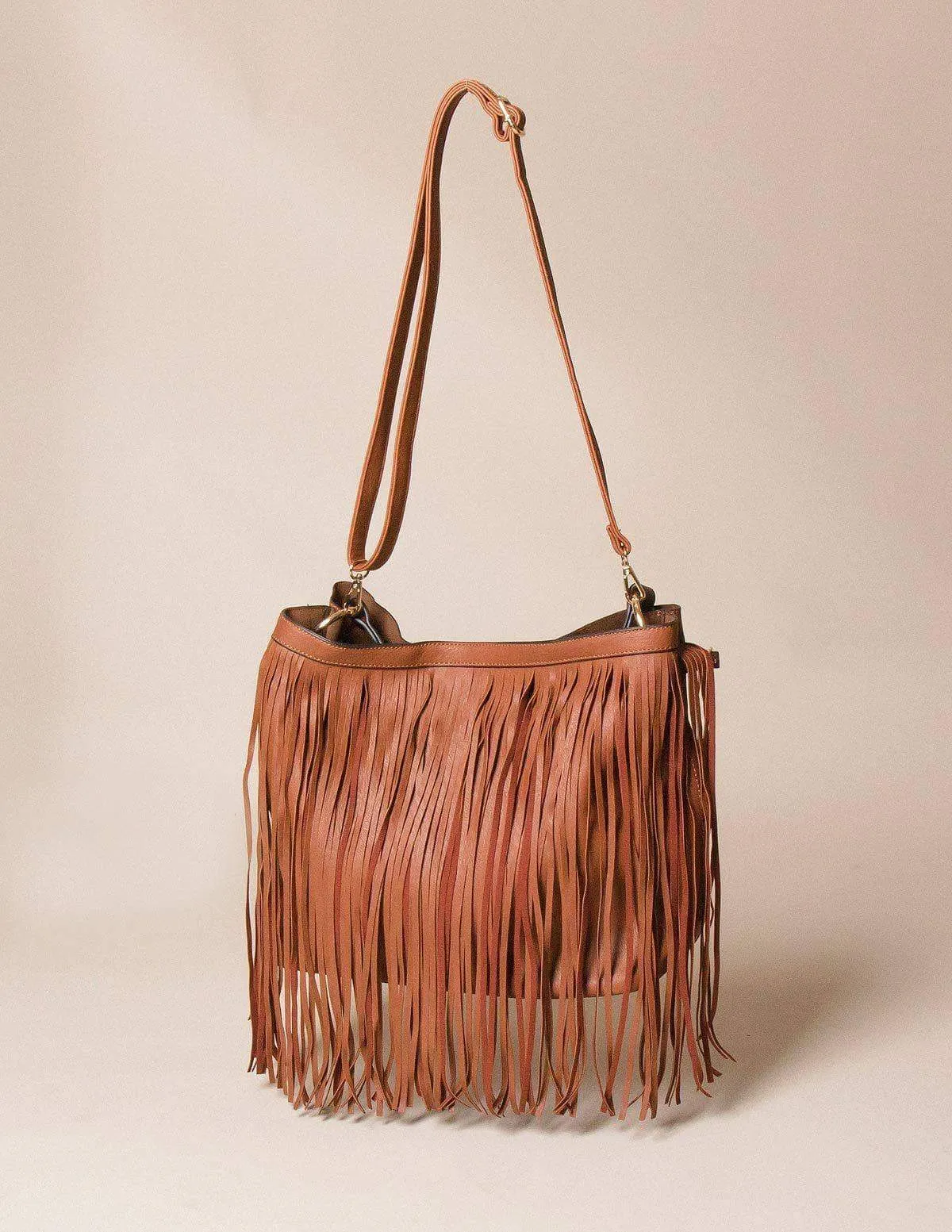 Vegan Leather 2-in-1 Fringe Tote - Brown