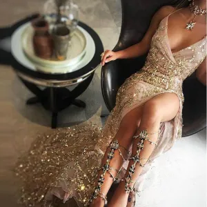 VenusFox sexy gold shiny sequin maxi dress