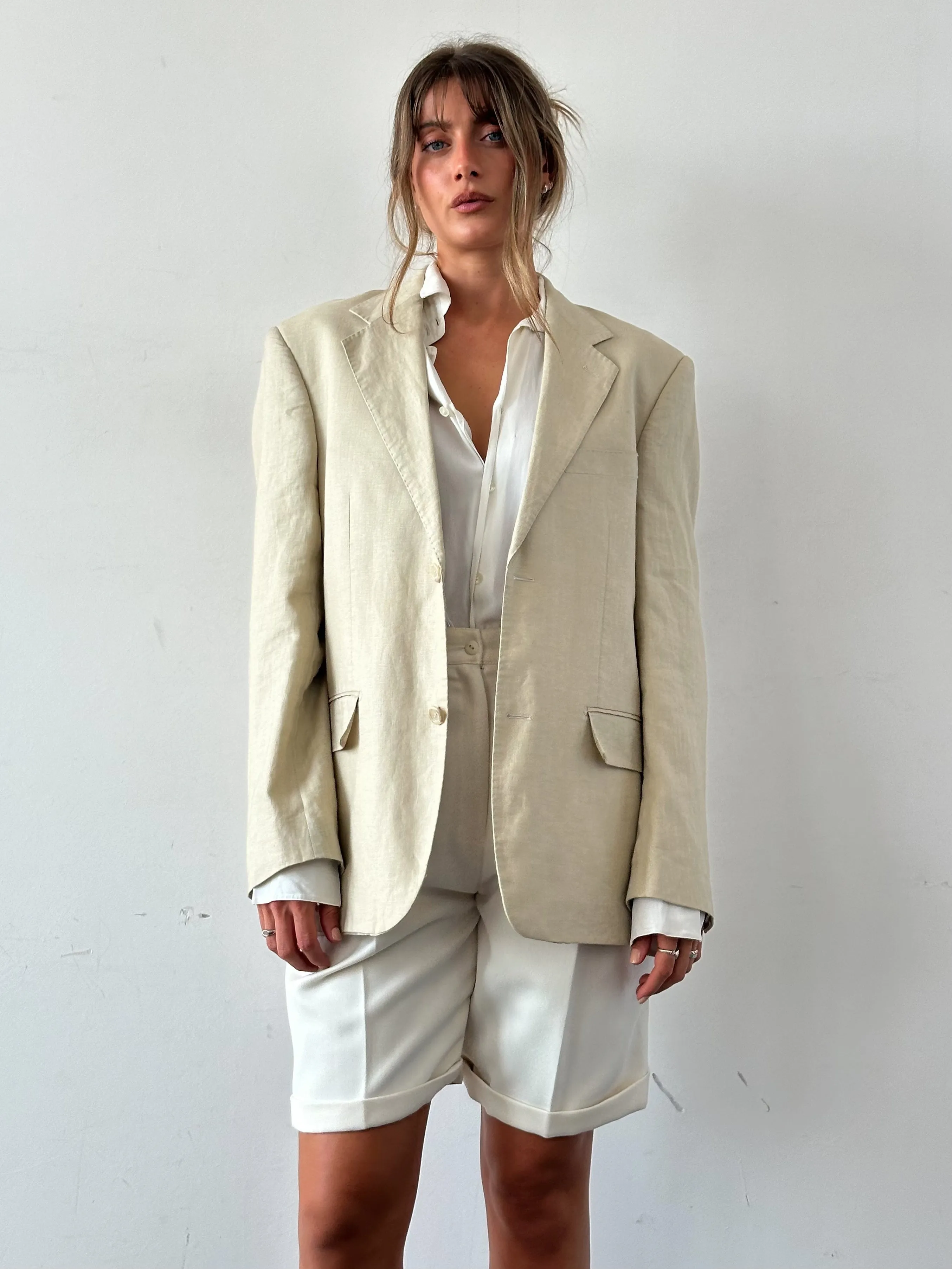 Vintage Pure Linen Single Breasted Blazer - 42R/L