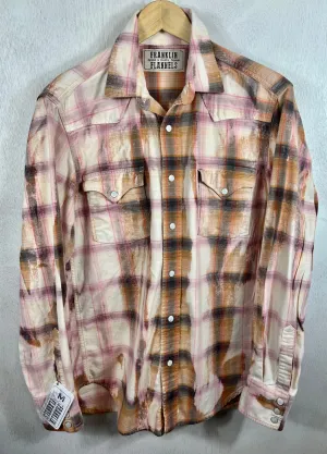 Vintage Western Style Rust, White and Pink Flannel Size Medium