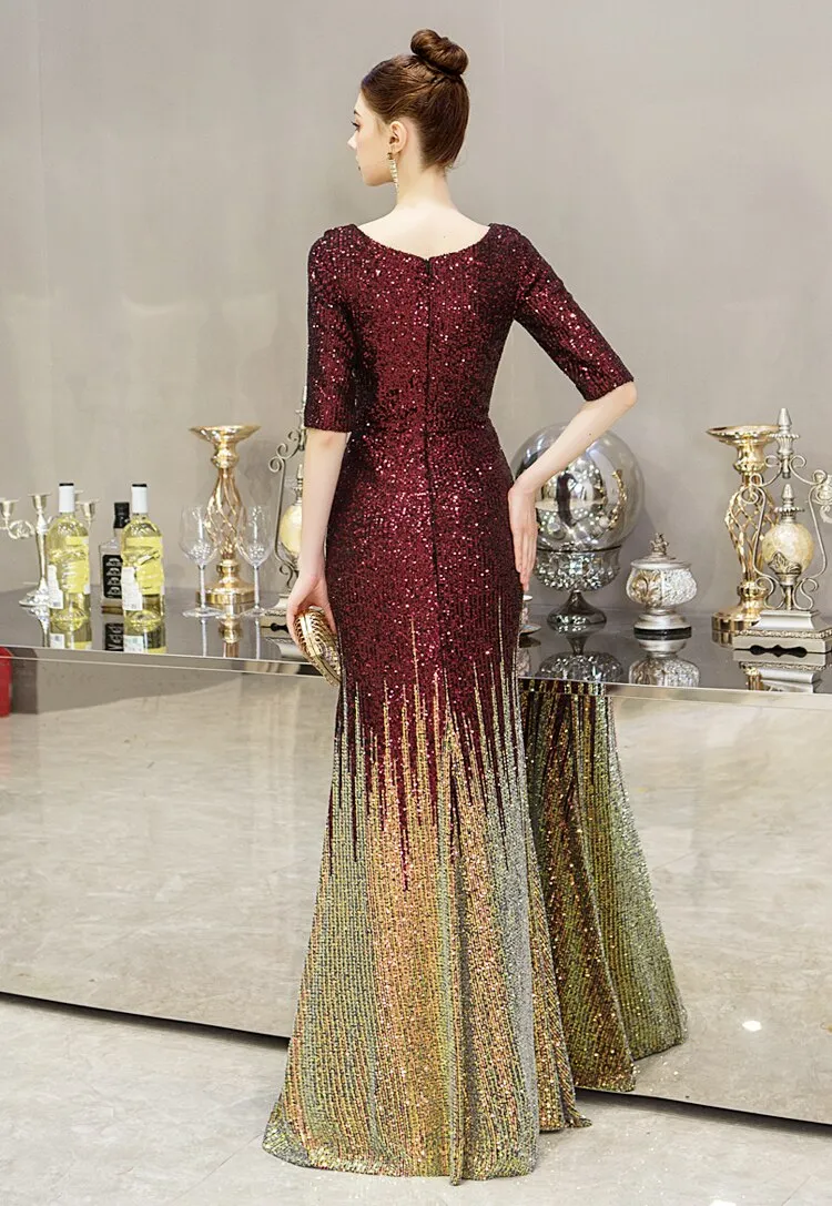 wei yin AE0237 Muslim Half Sleeve Kaftan Dubai Arabic Turkish Mermaid Formal Evening Party Prom Gown Dress Sequined Gowns Dresse