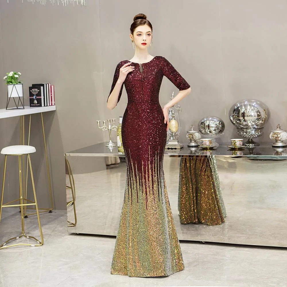 wei yin AE0237 Muslim Half Sleeve Kaftan Dubai Arabic Turkish Mermaid Formal Evening Party Prom Gown Dress Sequined Gowns Dresse