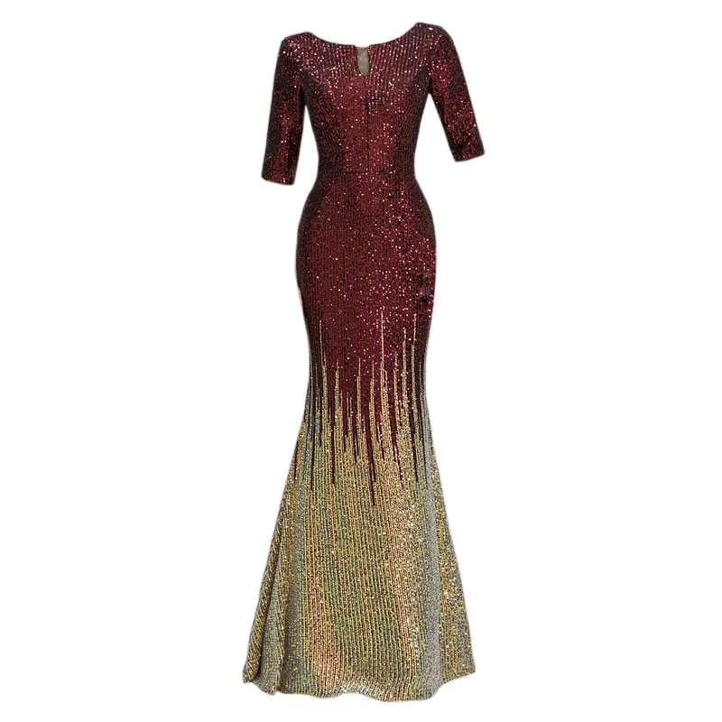 wei yin AE0237 Muslim Half Sleeve Kaftan Dubai Arabic Turkish Mermaid Formal Evening Party Prom Gown Dress Sequined Gowns Dresse