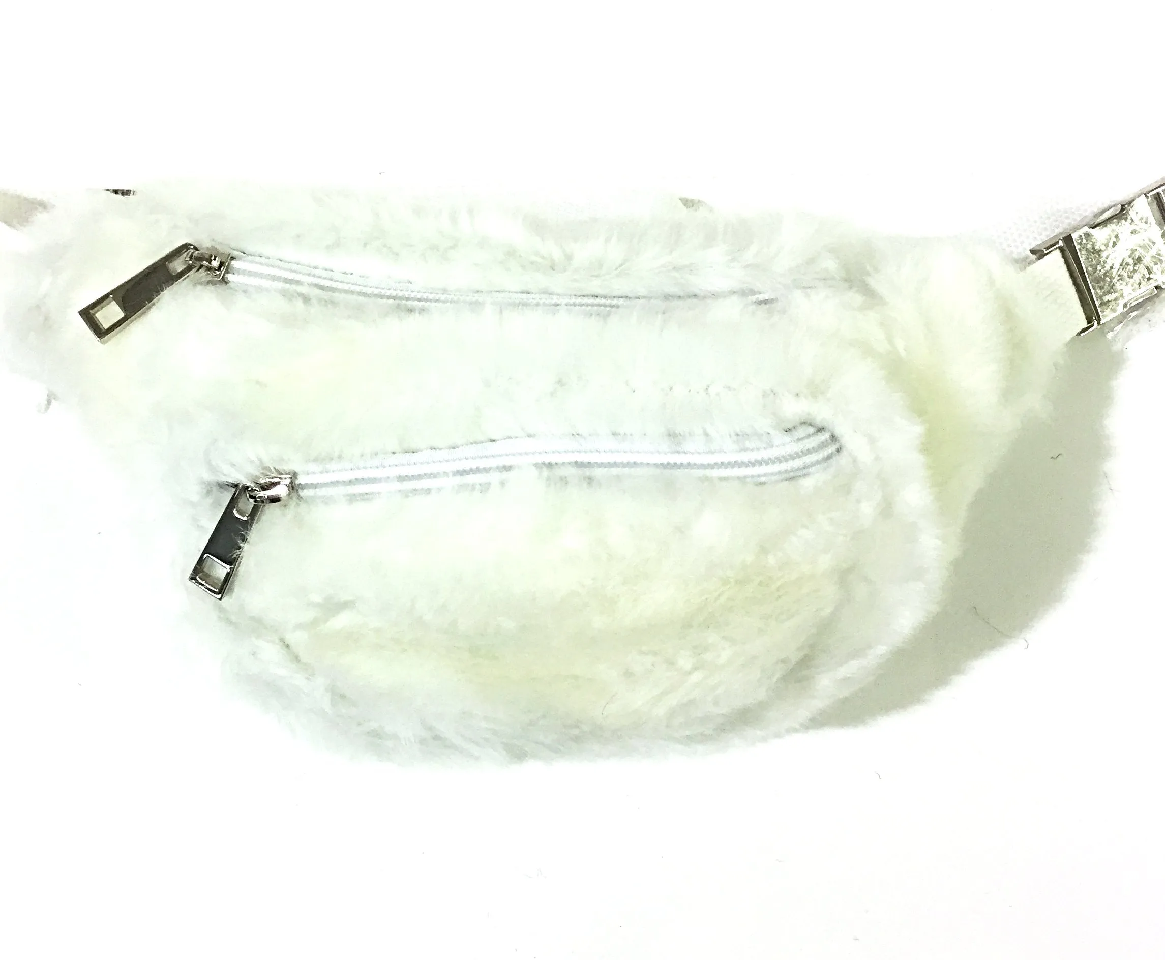 White Fuzzy Faux Fur Fanny Pack