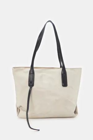 Women Beige Tote Bag With Handles