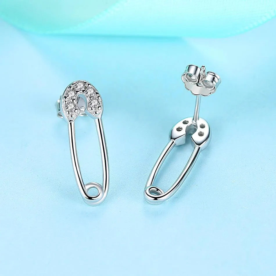 YE3232 925 Sterling Silver Silver Paper Clip Stud Earrings