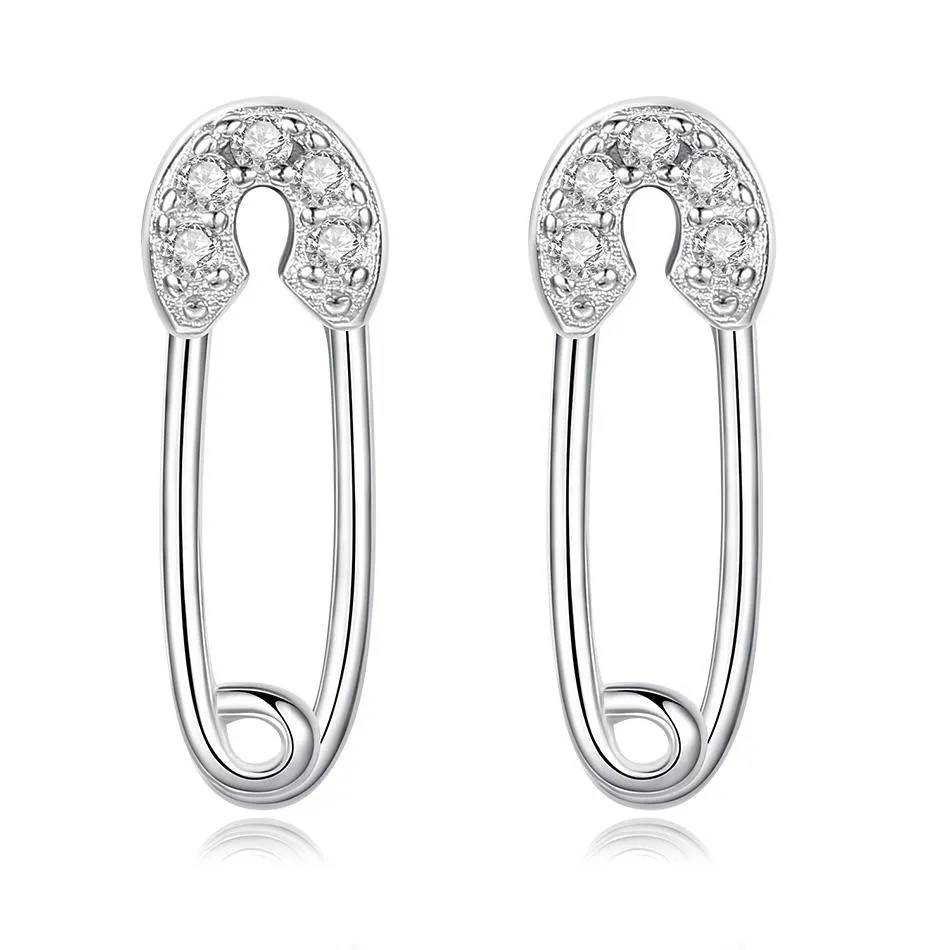 YE3232 925 Sterling Silver Silver Paper Clip Stud Earrings