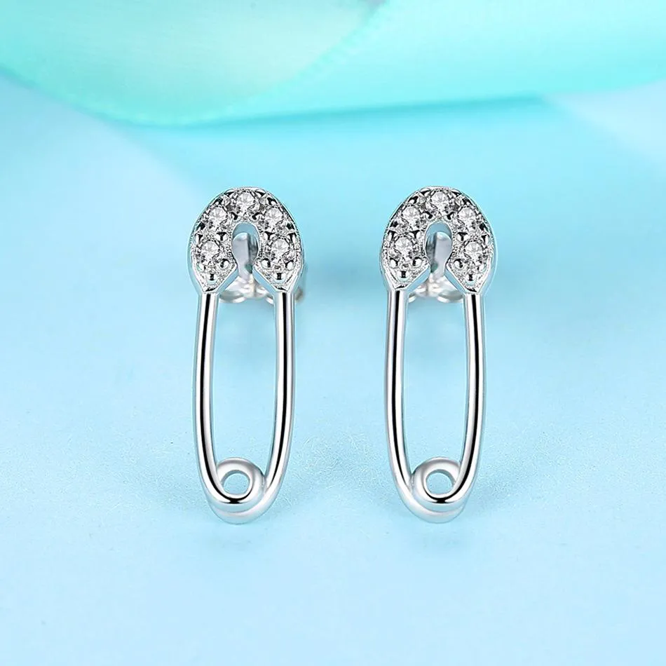 YE3232 925 Sterling Silver Silver Paper Clip Stud Earrings