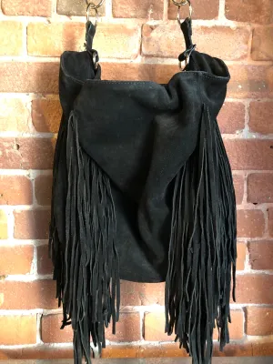 Zara Retro Black Suede Fringe Purse, SOLD